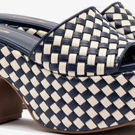 Larroude Miso Platform Sandal In Navy And Ivory Leather