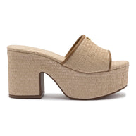 Larroude Miso Platform Sandal In Natural Raffia And Hazelnut Trimming