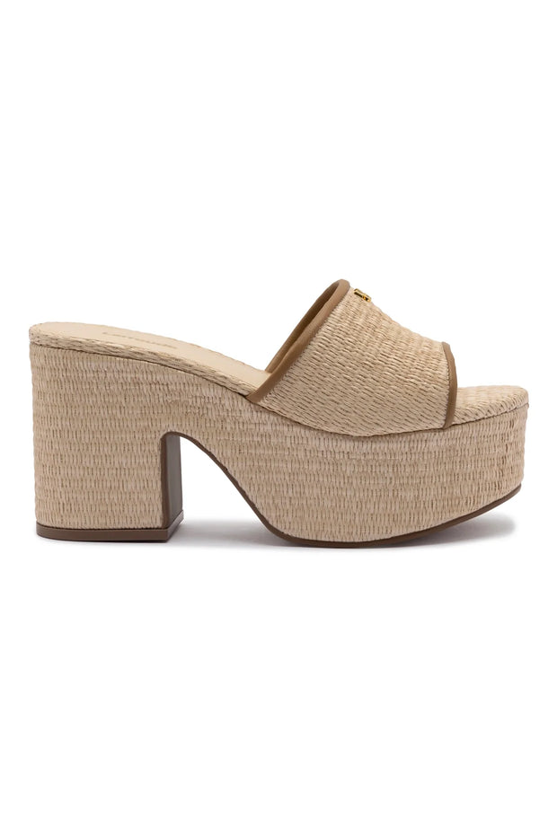 Larroude Miso Platform Sandal In Natural Raffia And Hazelnut Trimming