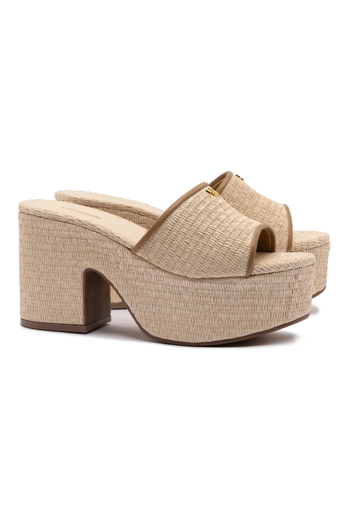 Larroude Miso Platform Sandal In Natural Raffia And Hazelnut Trimming
