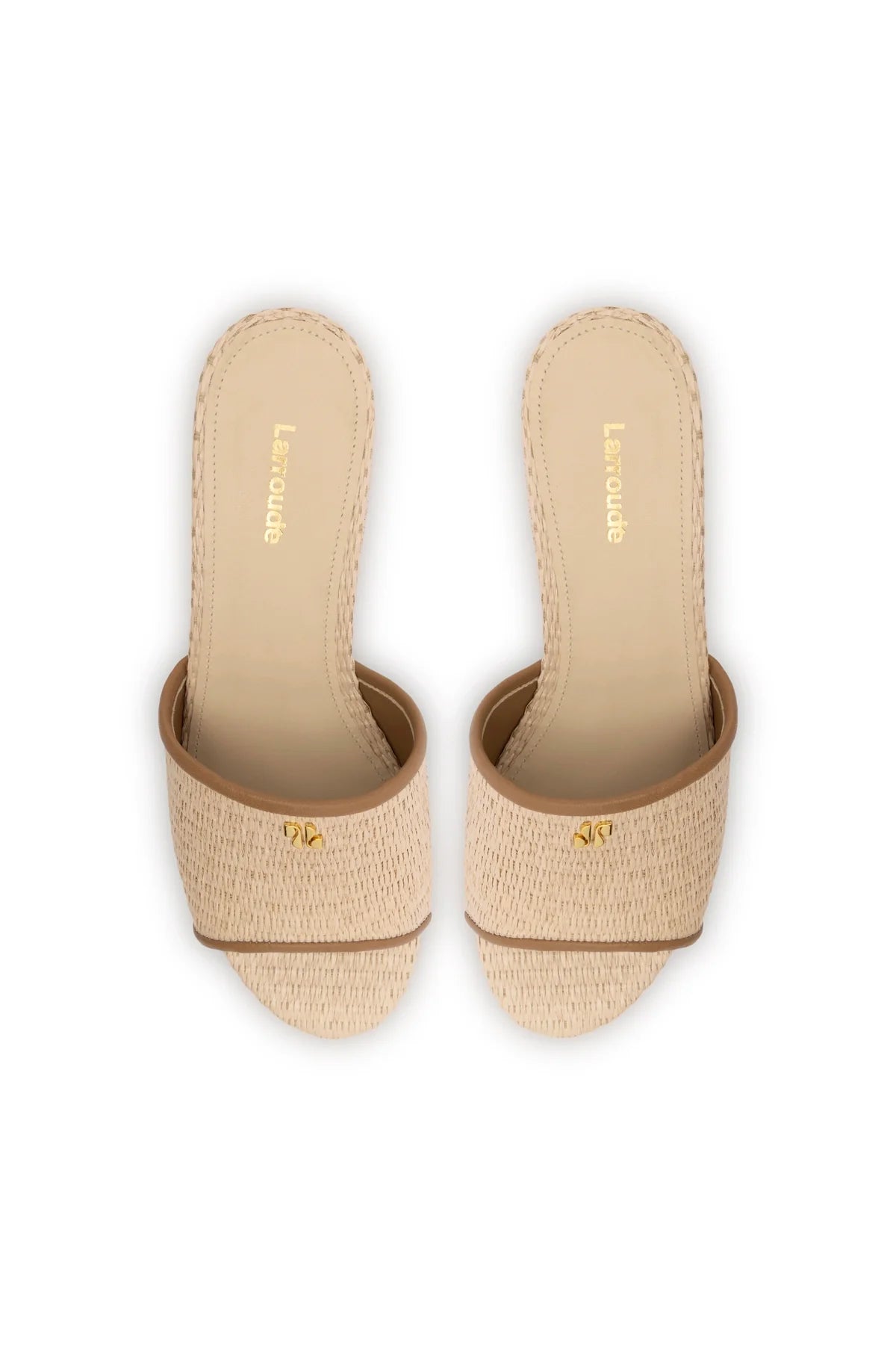 Larroude Miso Platform Sandal In Natural Raffia And Hazelnut Trimming