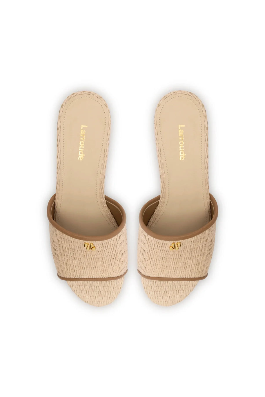 Larroude Miso Platform Sandal In Natural Raffia And Hazelnut Trimming