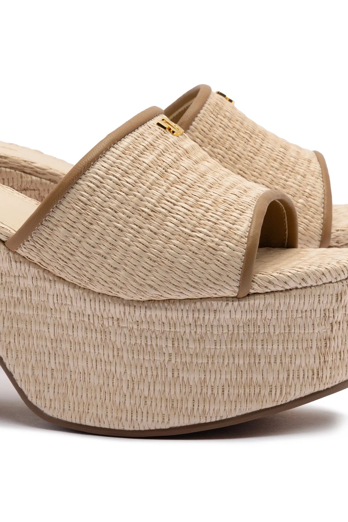 Larroude Miso Platform Sandal In Natural Raffia And Hazelnut Trimming