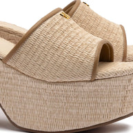 Larroude Miso Platform Sandal In Natural Raffia And Hazelnut Trimming