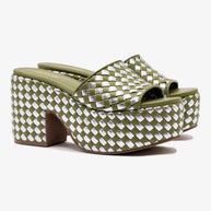 Larroude Miso Platform Sandal In Seaweed Leather And Silver Metallic Leather