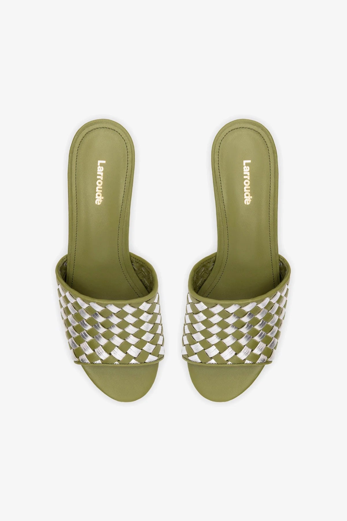 Larroude Miso Platform Sandal In Seaweed Leather And Silver Metallic Leather