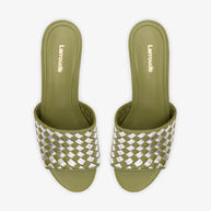 Larroude Miso Platform Sandal In Seaweed Leather And Silver Metallic Leather