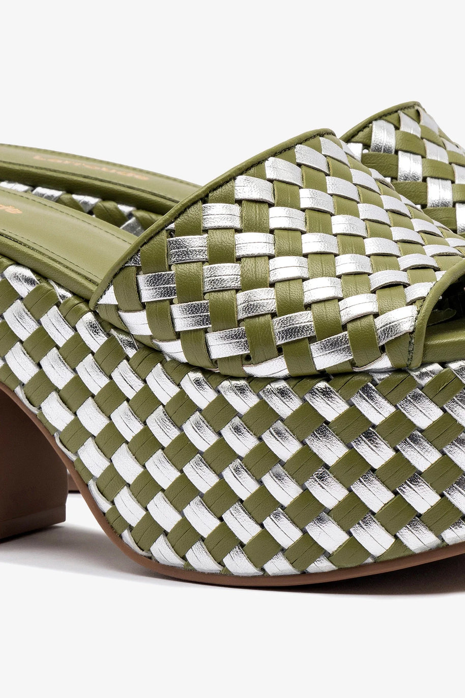 Larroude Miso Platform Sandal In Seaweed Leather And Silver Metallic Leather