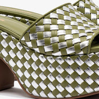 Larroude Miso Platform Sandal In Seaweed Leather And Silver Metallic Leather