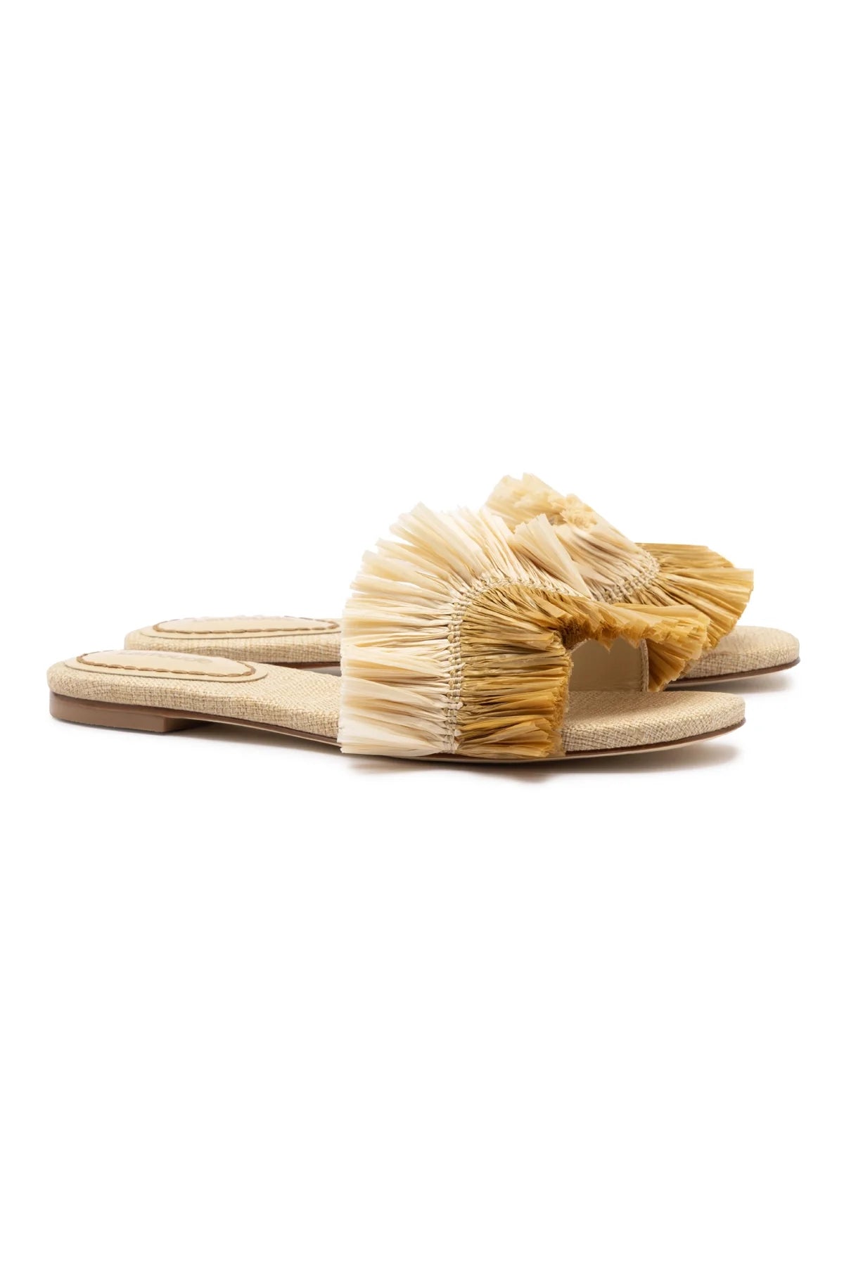 Larroude Ivy Fringe Flat In Beige Raffia