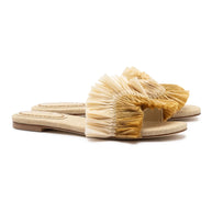 Larroude Ivy Fringe Flat In Beige Raffia