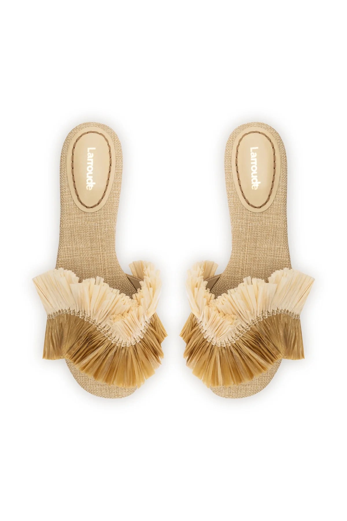 Larroude Ivy Fringe Flat In Beige Raffia