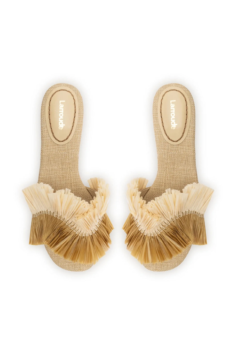 Larroude Ivy Fringe Flat In Beige Raffia