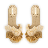Larroude Ivy Fringe Flat In Beige Raffia