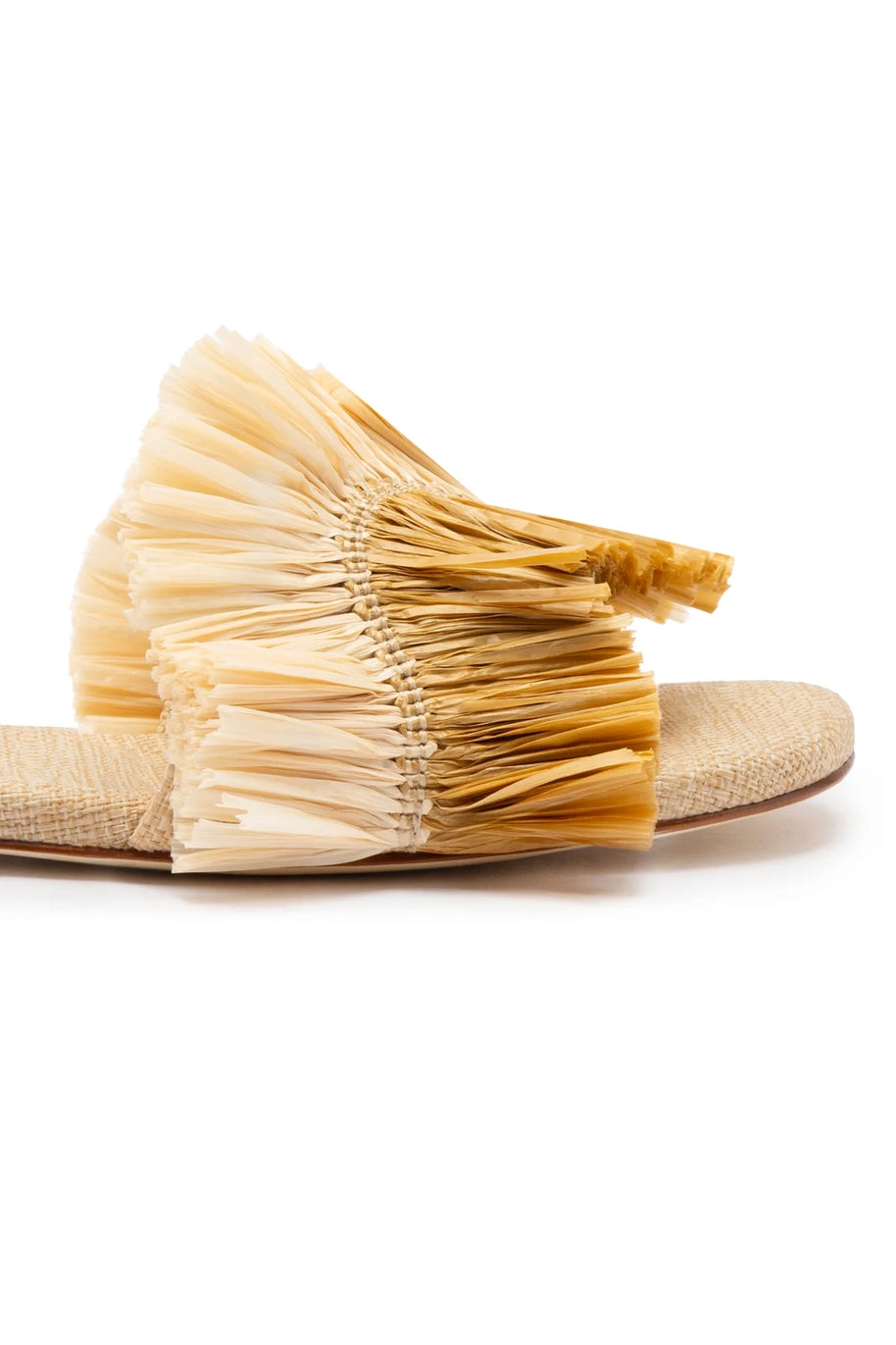 Larroude Ivy Fringe Flat In Beige Raffia