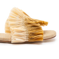 Larroude Ivy Fringe Flat In Beige Raffia
