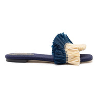 Larroude Ivy Fringe Flat In Navy Raffia
