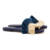 Larroude Ivy Fringe Flat In Navy Raffia