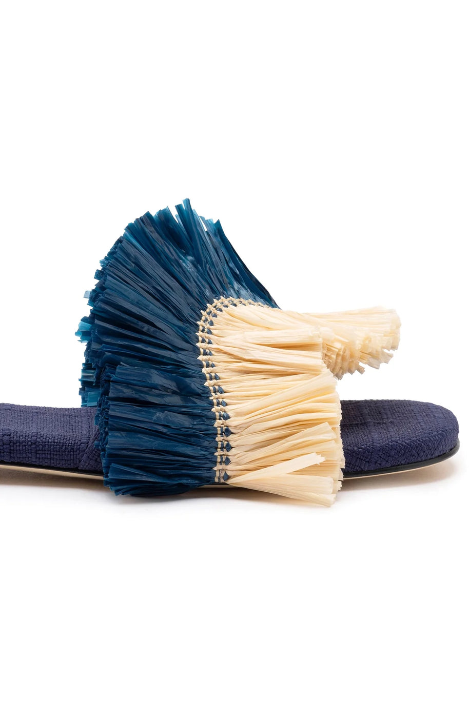 Larroude Ivy Fringe Flat In Navy Raffia