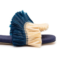Larroude Ivy Fringe Flat In Navy Raffia