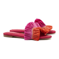 Larroude Ivy Fringe Flat In Pink And Orange Raffia