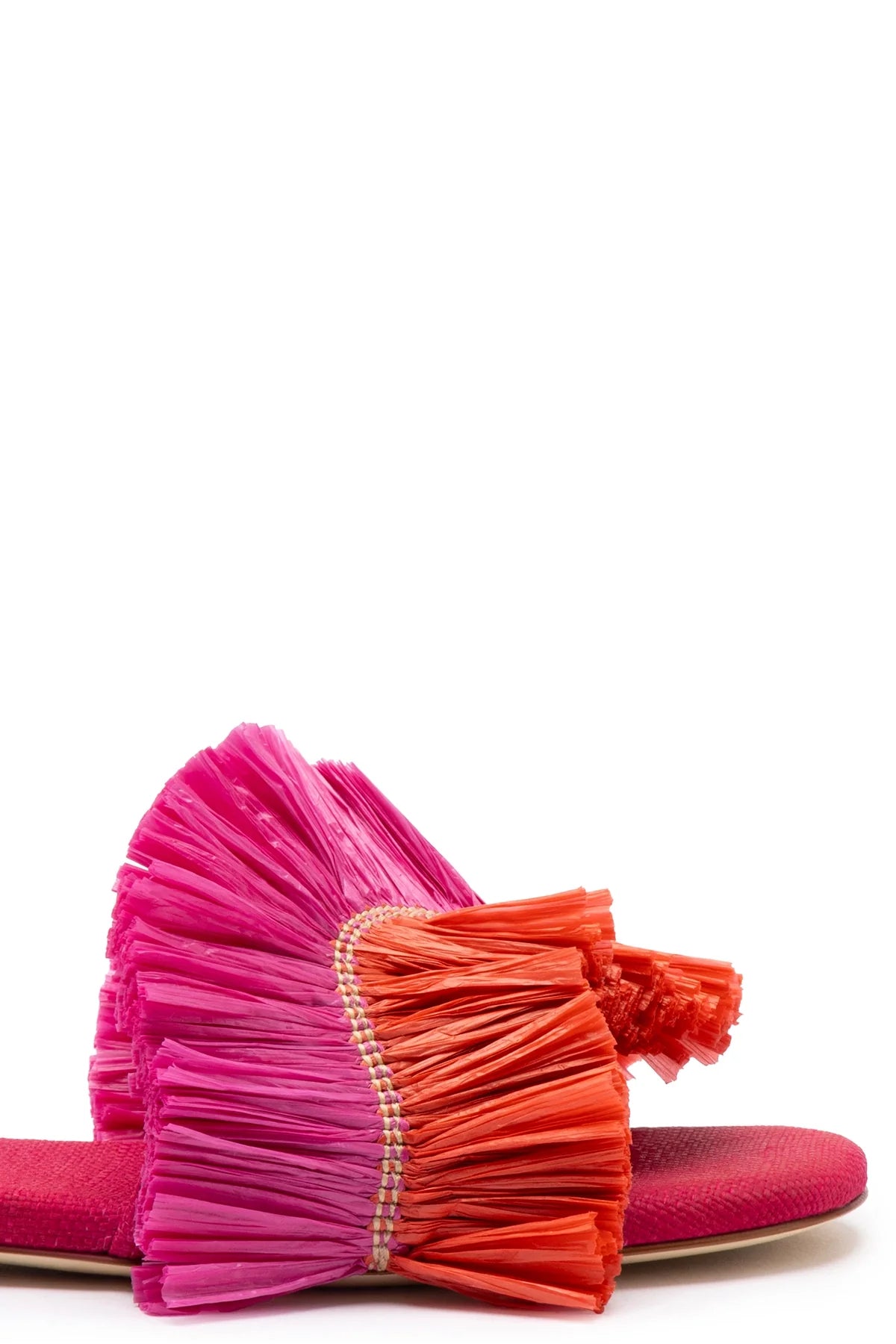 Larroude Ivy Fringe Flat In Pink And Orange Raffia
