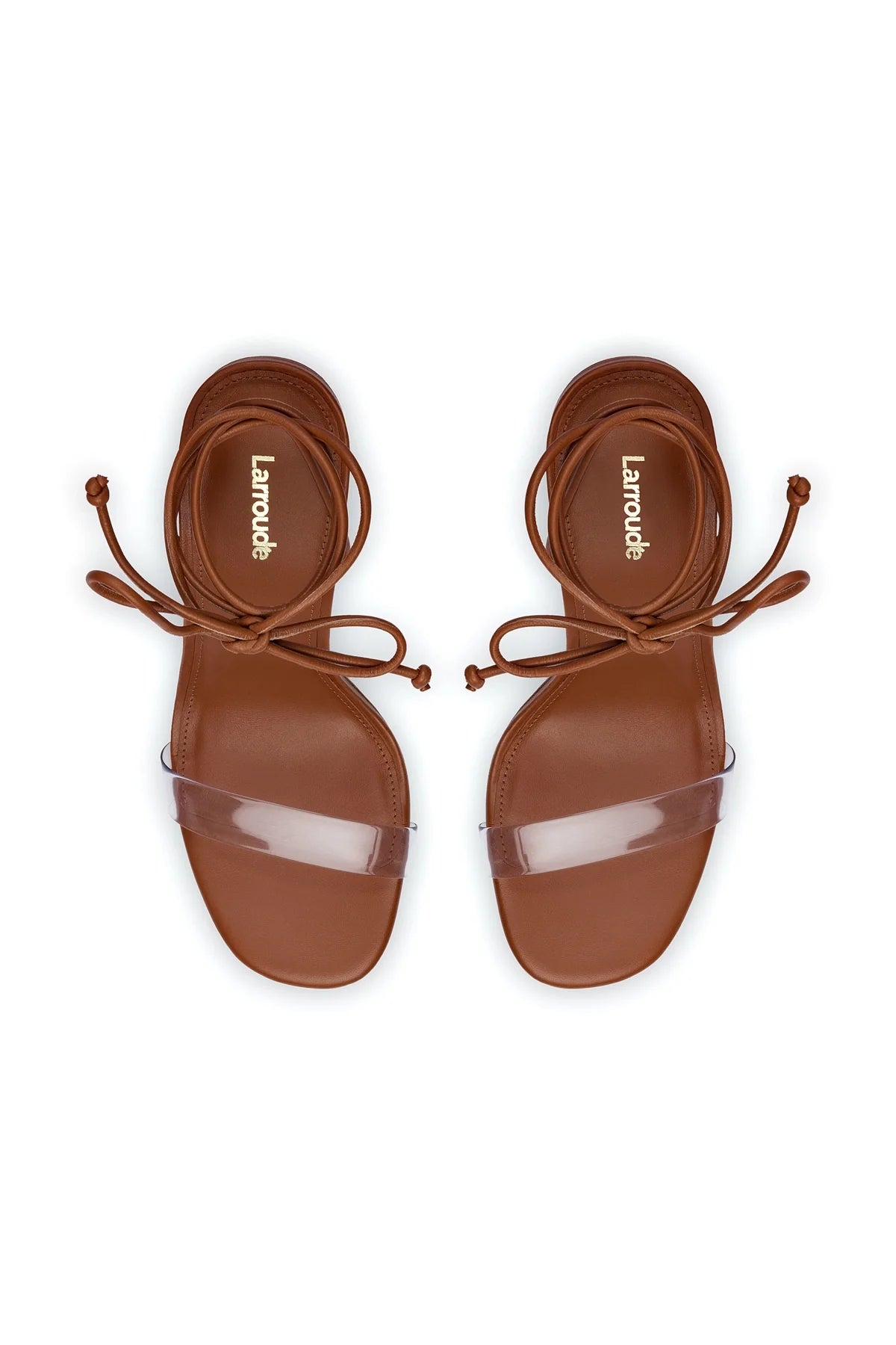 Larroude Gloria Sandal In Caramel Leather And Vinyl