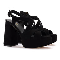 Larroude Bee Sandal In Black Suede