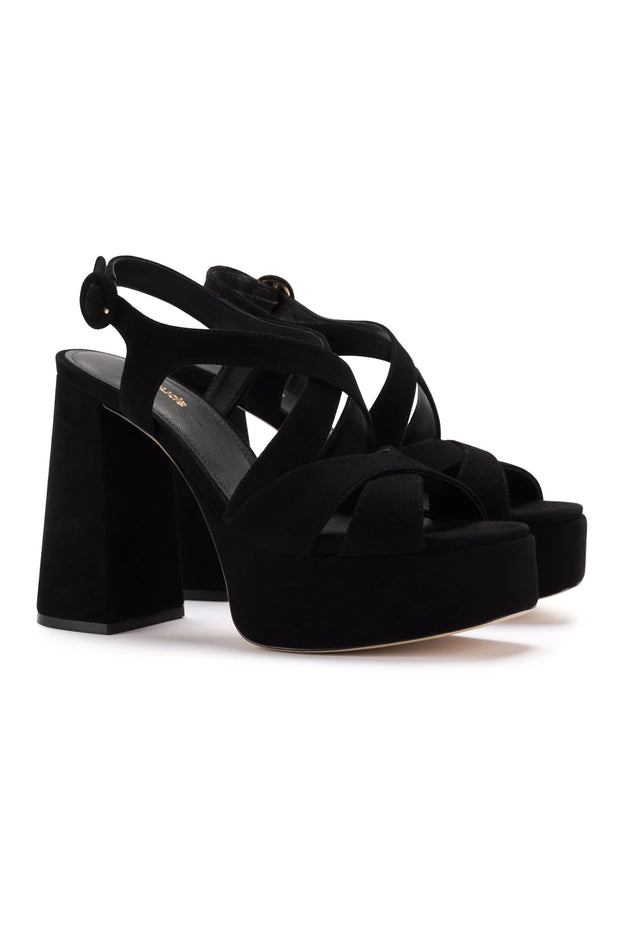 Larroude Bee Sandal In Black Suede