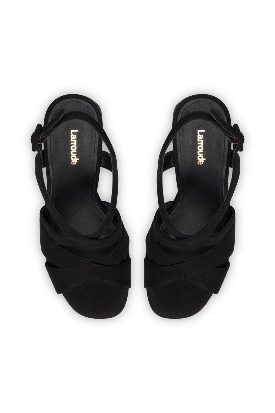Larroude Bee Sandal In Black Suede