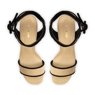 Larroude Dolly Sandal In Beige Raffia and Black Trimming