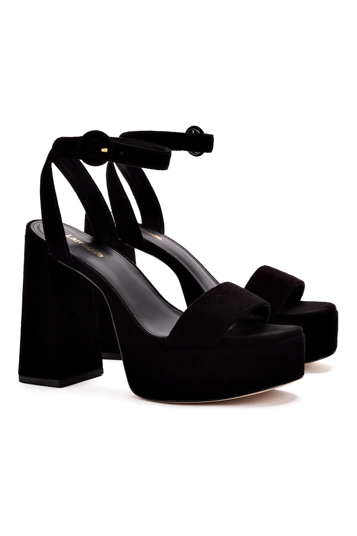 Larroude Dolly Sandal In Black Suede