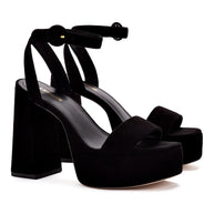 Larroude Dolly Sandal In Black Suede