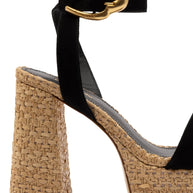 Larroude Dolly Verona Sandal In Black Suede and Natural Raffia
