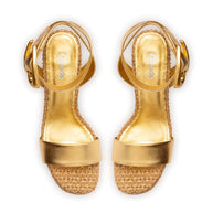Larroude Dolly Verona Sandal In Gold Metallic Leather and Natural Raffia