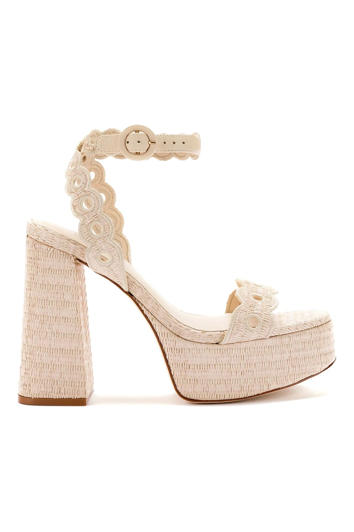 Larroude Dolly Broderie Sandal In Natural Raffia