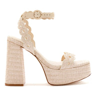 Larroude Dolly Broderie Sandal In Natural Raffia