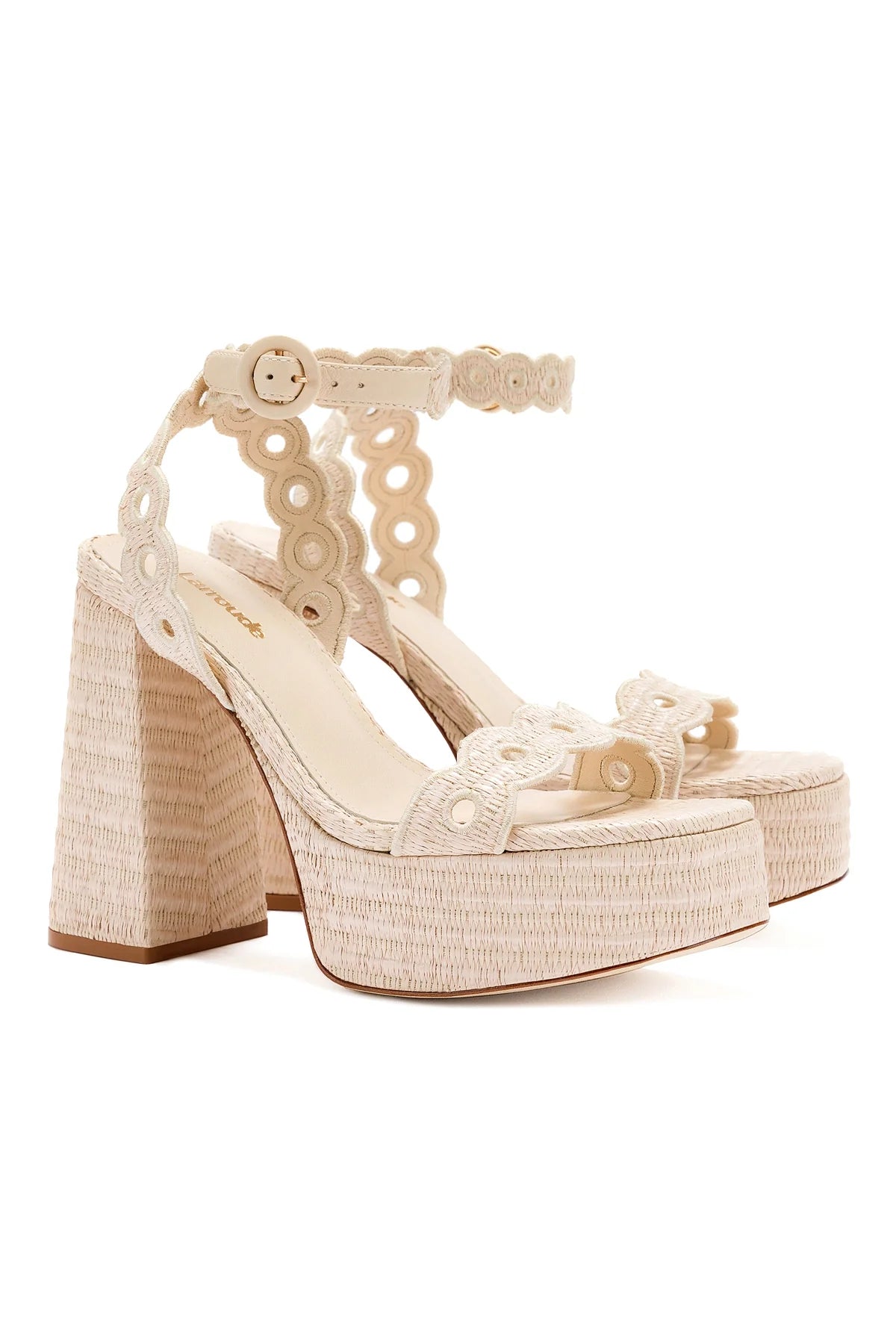 Larroude Dolly Broderie Sandal In Natural Raffia