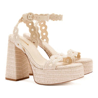 Larroude Dolly Broderie Sandal In Natural Raffia