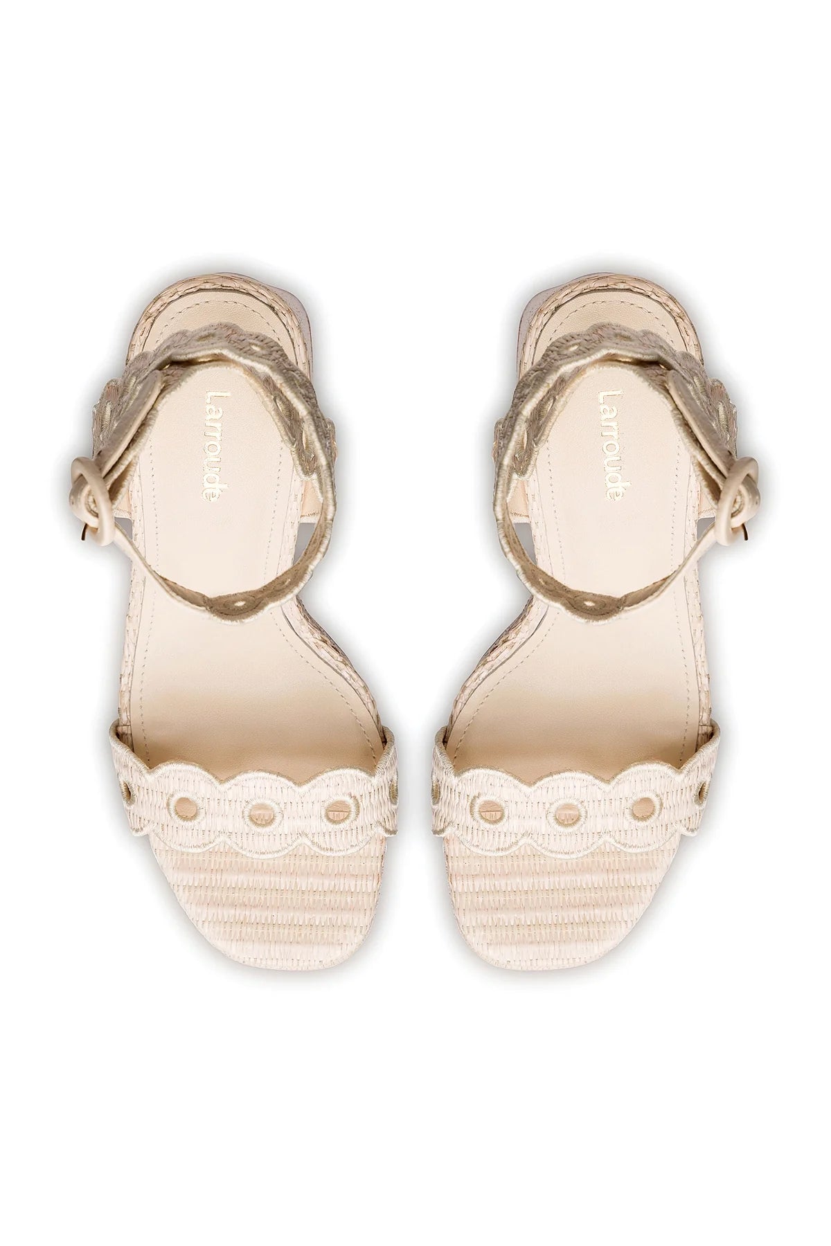 Larroude Dolly Broderie Sandal In Natural Raffia
