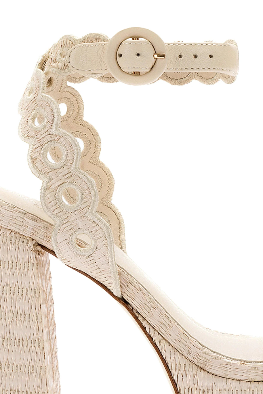 Larroude Dolly Broderie Sandal In Natural Raffia