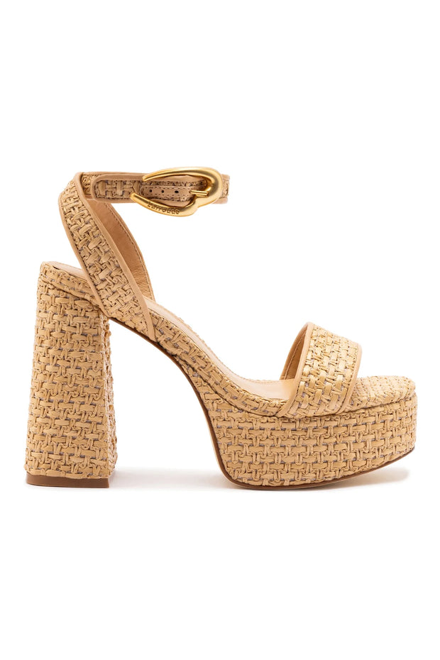 Larroude Dolly Verona Sandal In Beige Leather and Natural Raffia