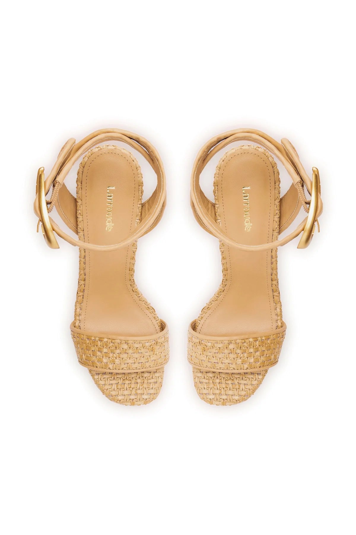 Larroude Dolly Verona Sandal In Beige Leather and Natural Raffia