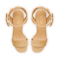 Larroude Dolly Verona Sandal In Beige Leather and Natural Raffia