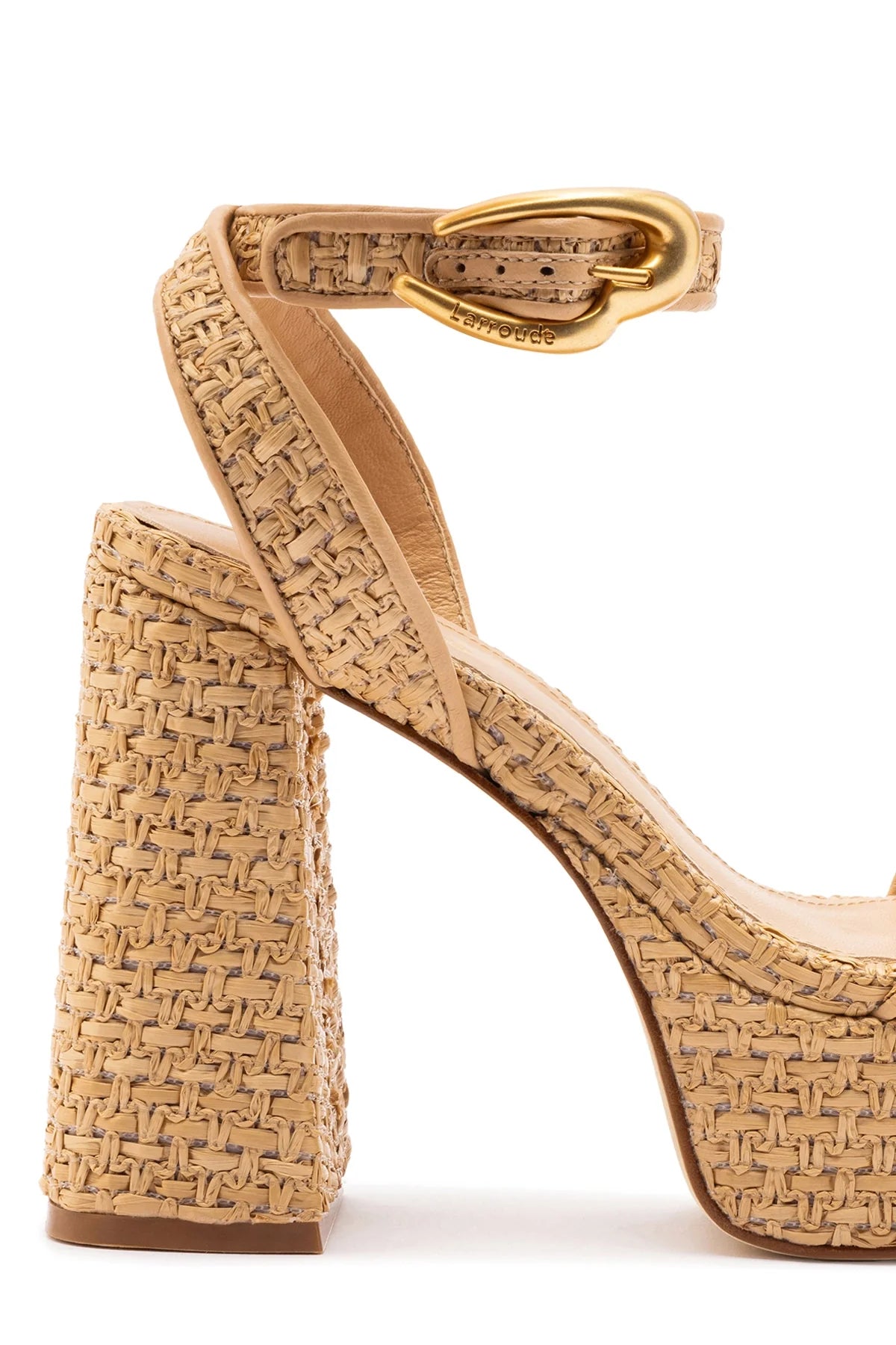 Larroude Dolly Verona Sandal In Beige Leather and Natural Raffia