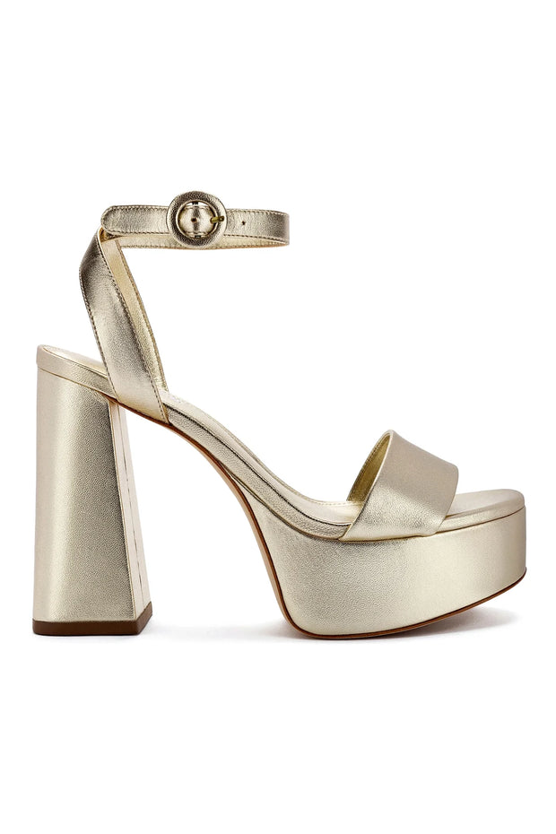 Larroude Dolly Sandal In Gold Metallic Leather