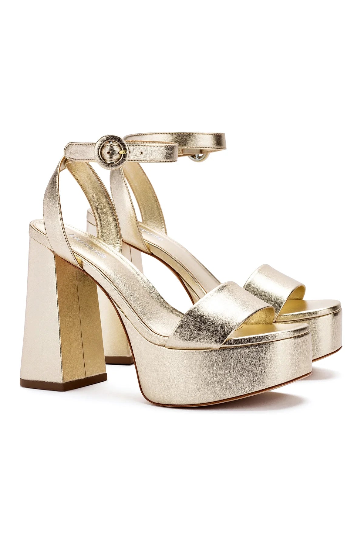 Larroude Dolly Sandal In Gold Metallic Leather