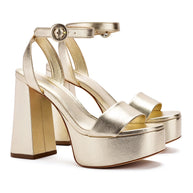 Larroude Dolly Sandal In Gold Metallic Leather