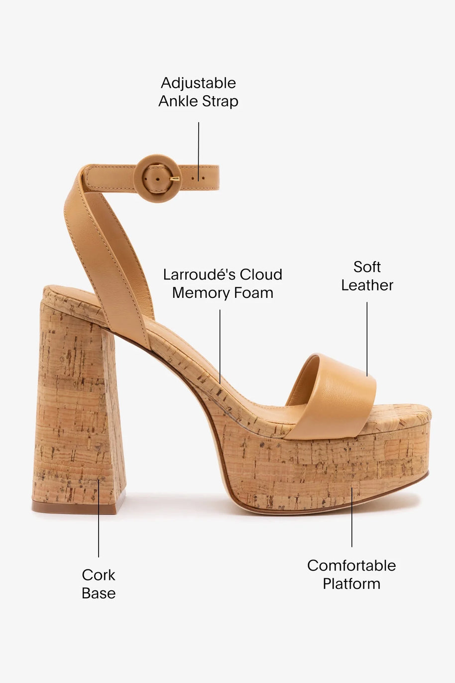 Larroude Dolly Sandal In Tan Leather And Natural Cork