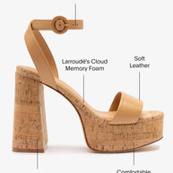 Larroude Dolly Sandal In Tan Leather And Natural Cork